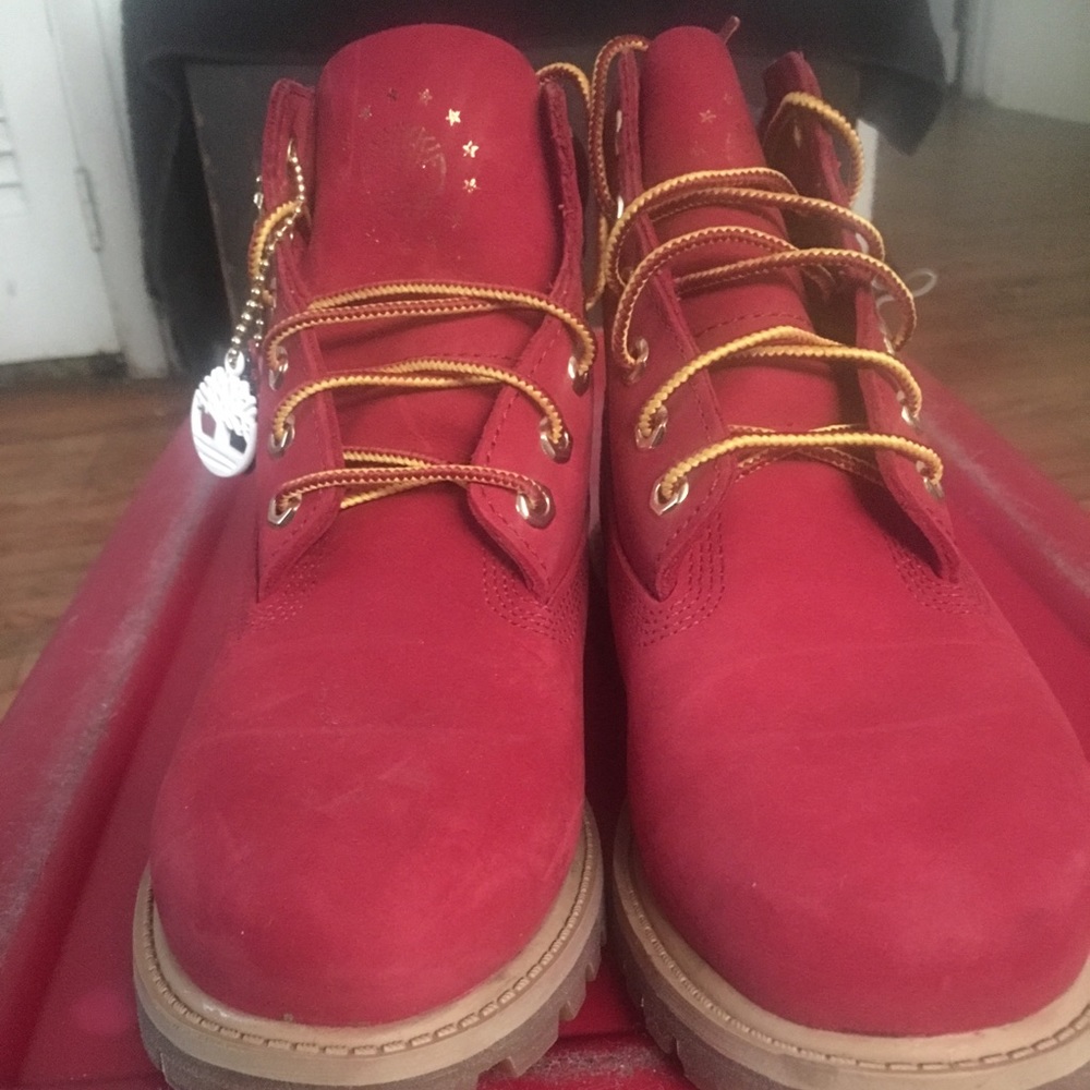 Burgundy and Blue Timberland Boots